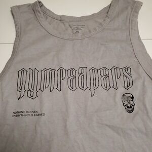Gymreapers Tank Top Mens Medium Gray Skull Logo Athletic Workout Training Gym